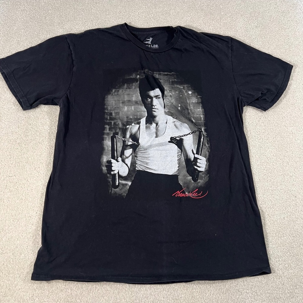 Bruce Lee Graphic T-Shirt Mens XL Black Nunchucks Martial Arts Kung Fu Movie Tee